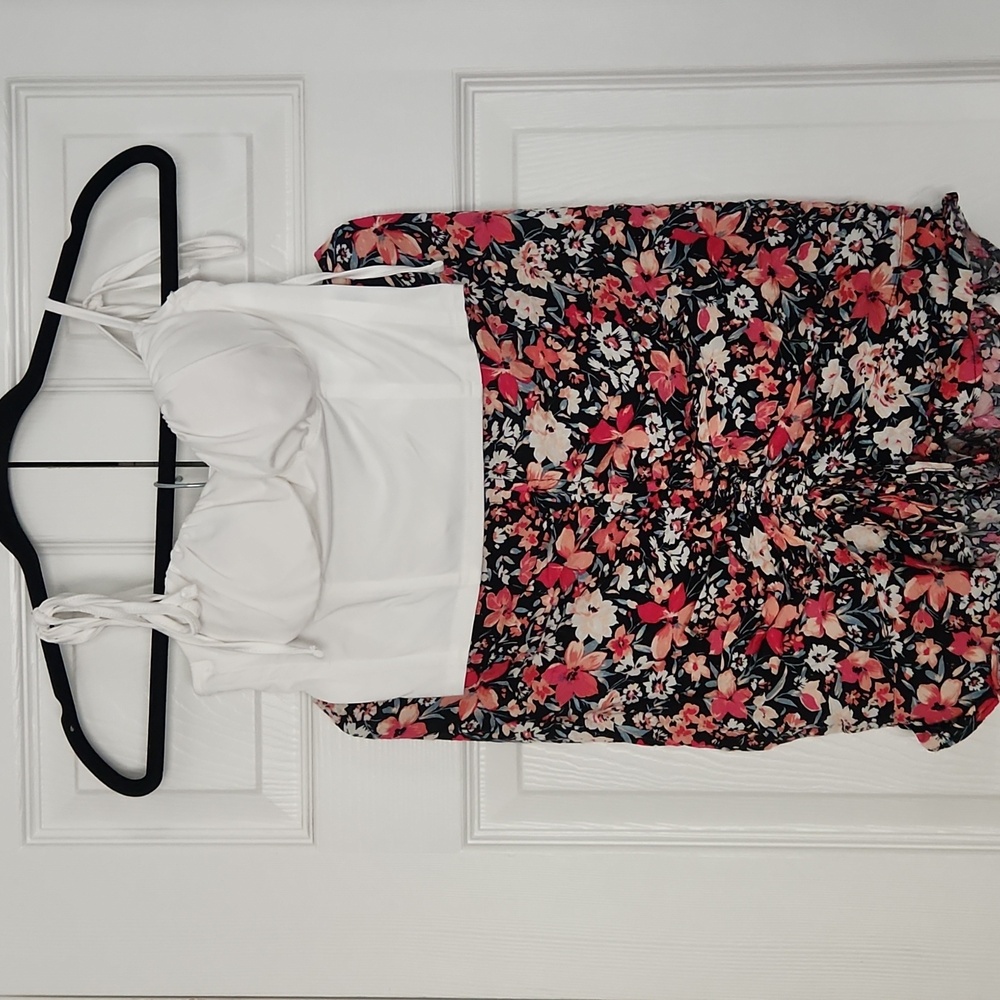 Floral Print Women's Top - White and Pink